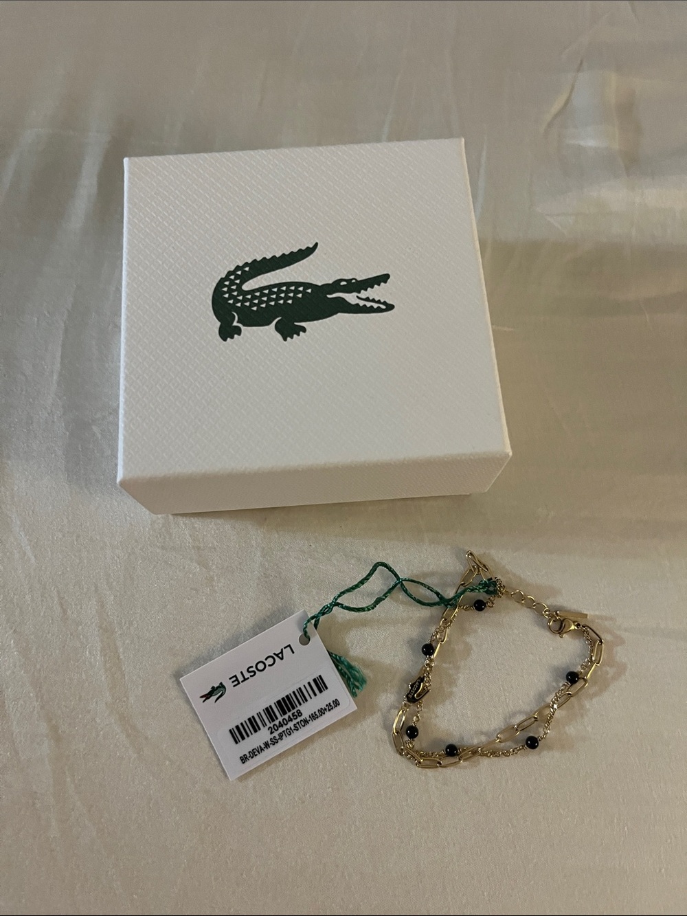 Lacoste Gold Chain Bracelet with Black Beads
